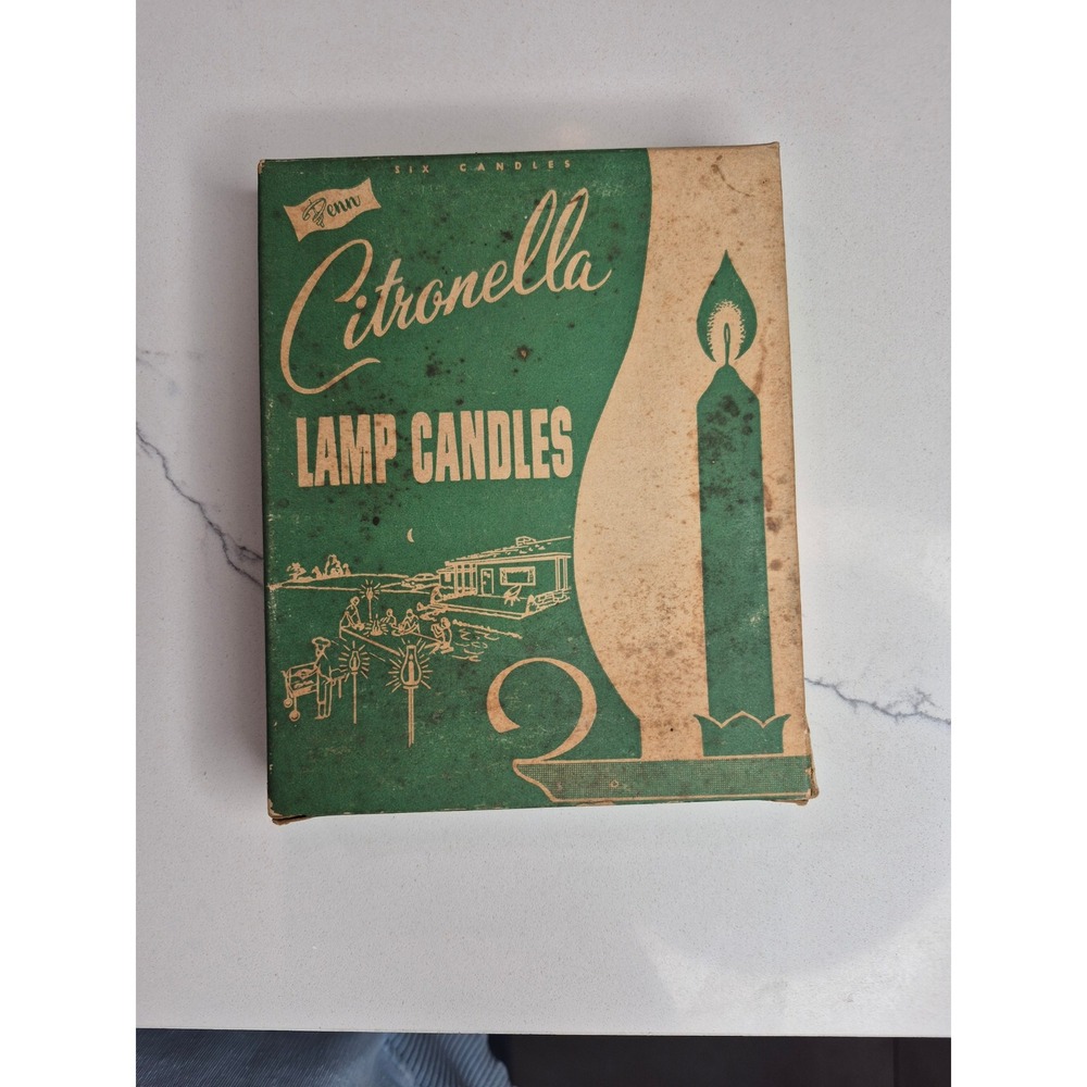 Vintage Penn Citronella Lamp Candles 6 Count Box Outdoor‎ Patio Bug Repellent